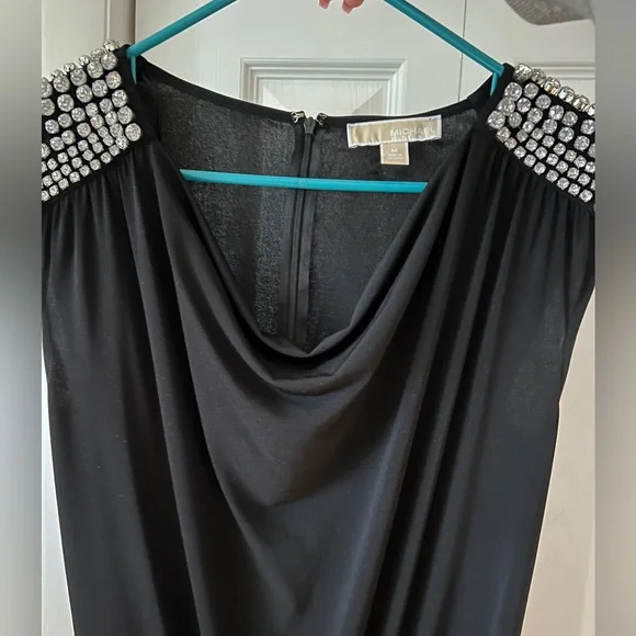 Michael Kors Black Romper with Rhinestone Stud Shoulder Detail. Size medium - Picture 6 of 7